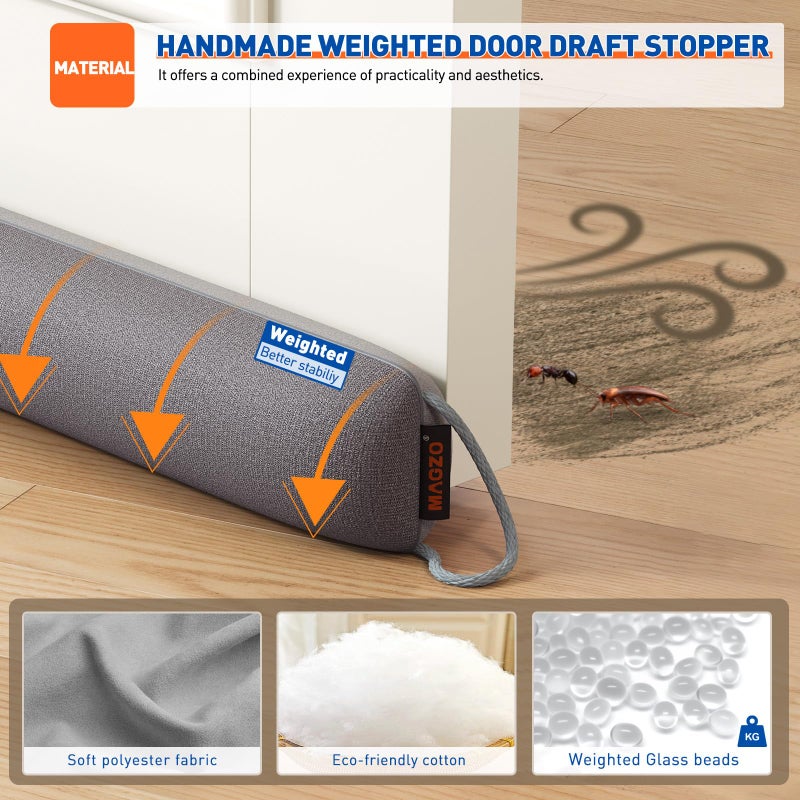 MAGZO Door Draft Stopper, 36 Inch Under Door Draft Blocker Noise Stopper, Weighted Wind Blocker Draft Guard for Bottom of Door, Gray - Image 2